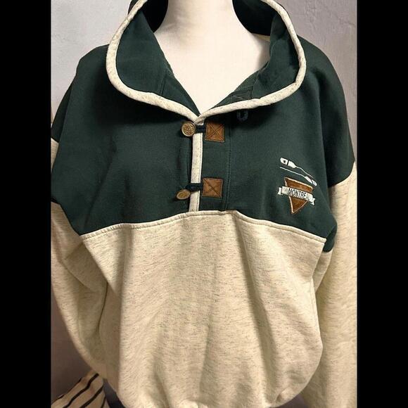 Vintage Inspired Green and Cream Hoodie with Buttons - Picture 1 of 9